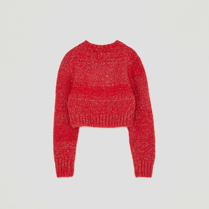 Dame trendy, cropped strikpullover med glitrende effekt Stilla