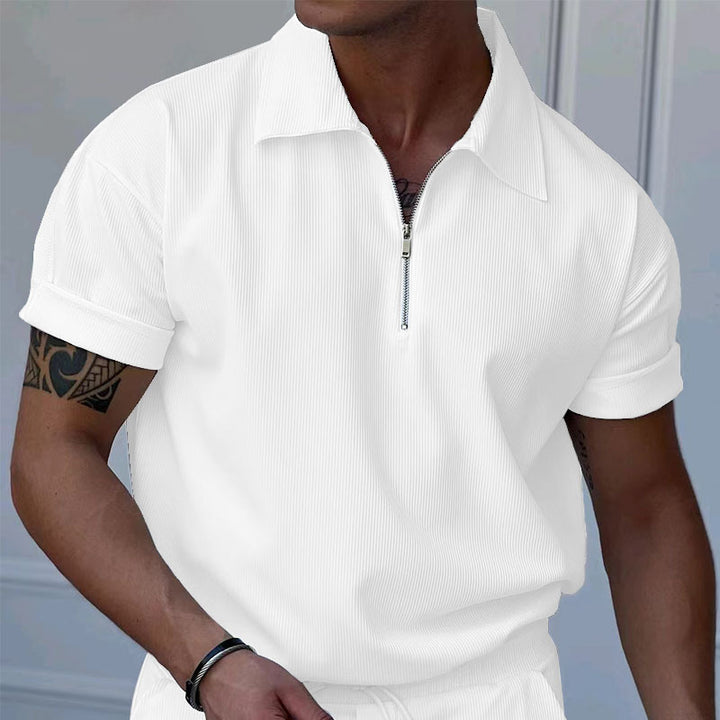 Herrer kortærmet polo-shirt med moderne lynlås og struktureret stof Stilla