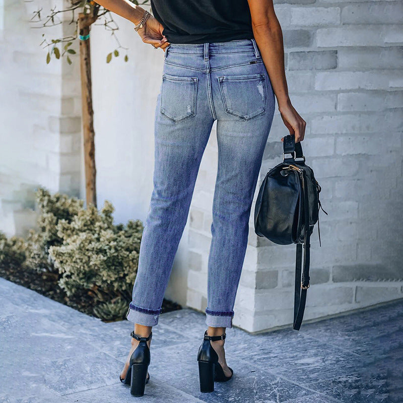 Dame Slim-Fit Jeans med moderne distressed-detaljer og høj talje Stilla