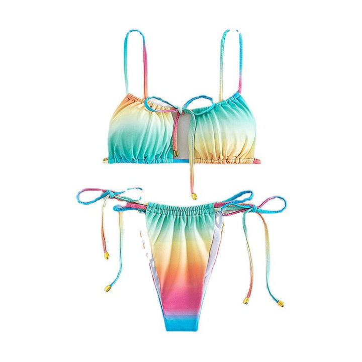 Dame triangle-bikini med individuelt justerbare bånd og trendy farveovergang Skovae