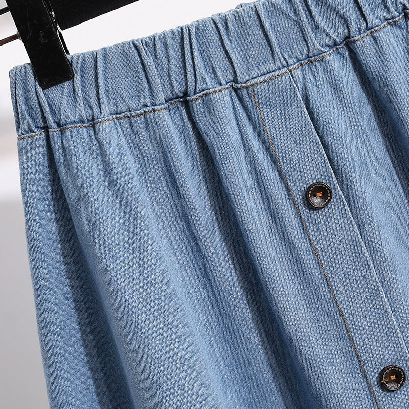 Kvinder Lang Denim Nederdel med Dekorative Trykknapper Stilla