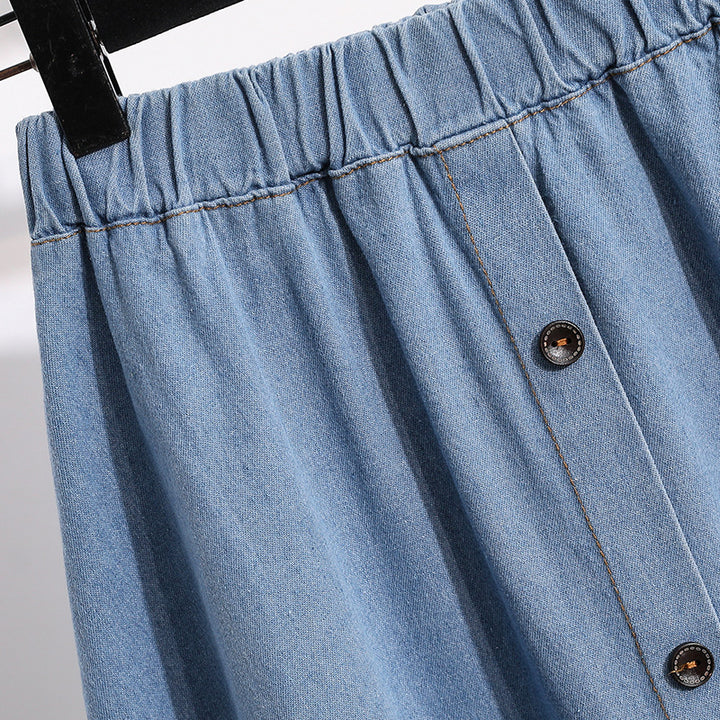Kvinder Lang Denim Nederdel med Dekorative Trykknapper Stilla
