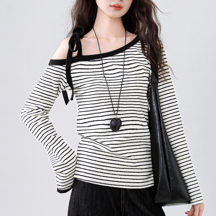 Damer Off-Shoulder Top med Moderne Stribet Design Stilla