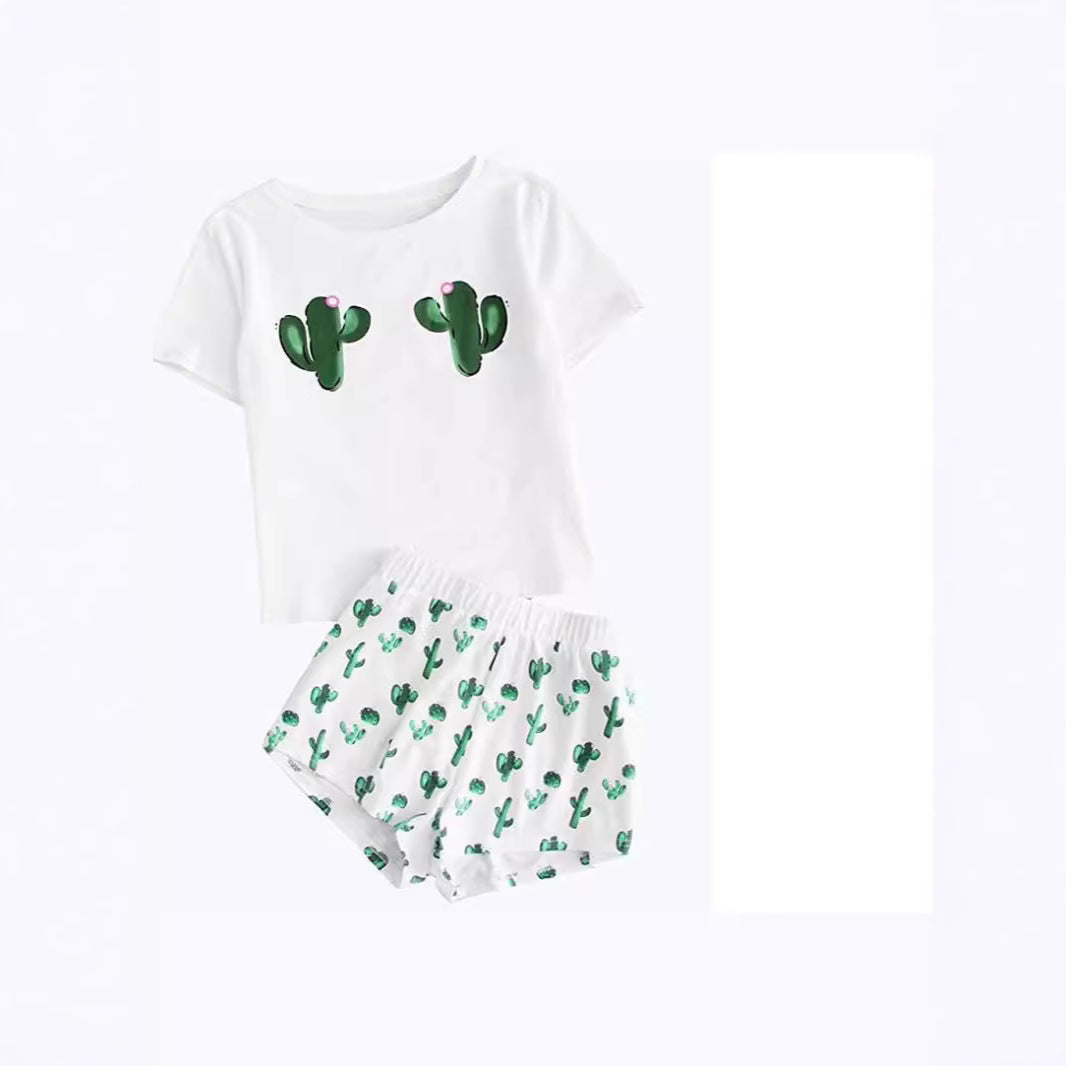 Dame pyjamaset med sjov print og komfortable shorts Stilla