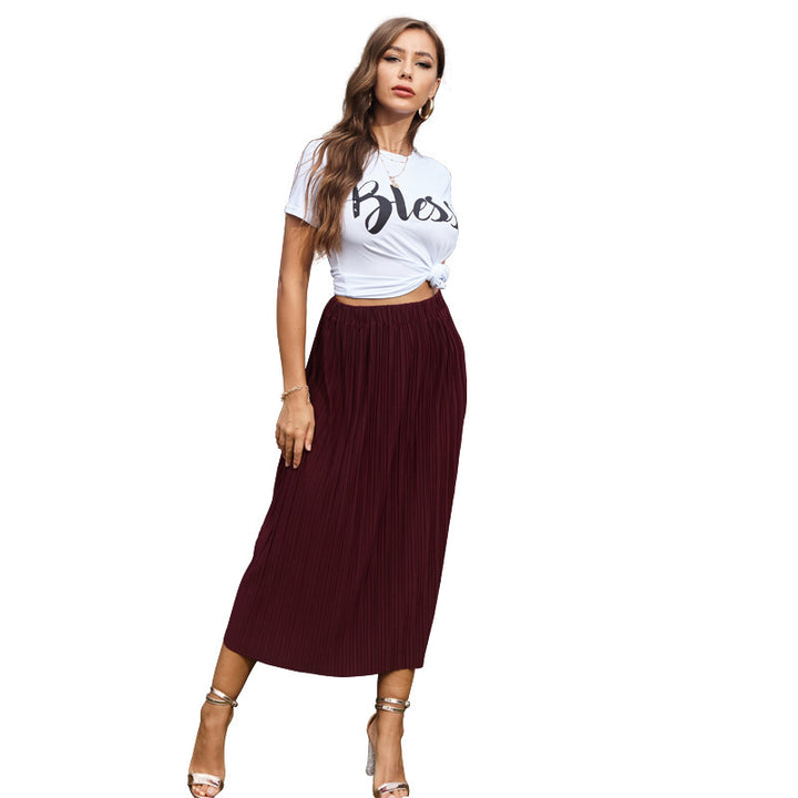 Kvindernes Plisserede Maxi Skirt med Elastisk Liv og Sideslids Stilla