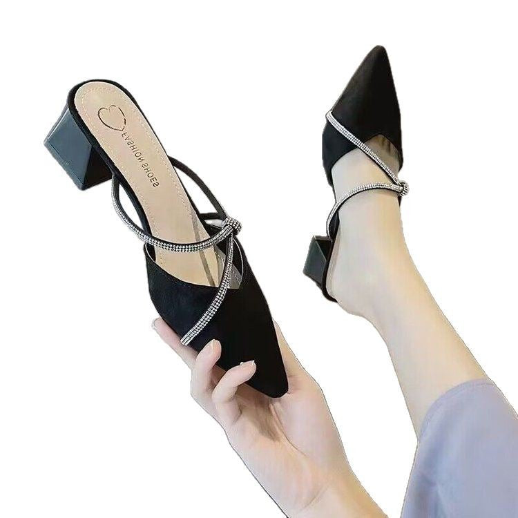 Dame Retro Slingback-pumper med glitrende accenter og behagelig blokhæl Stilla