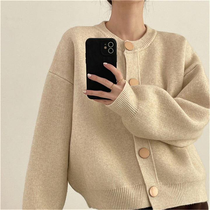 Femme Cozy Button-Up Strikpullover Stilla