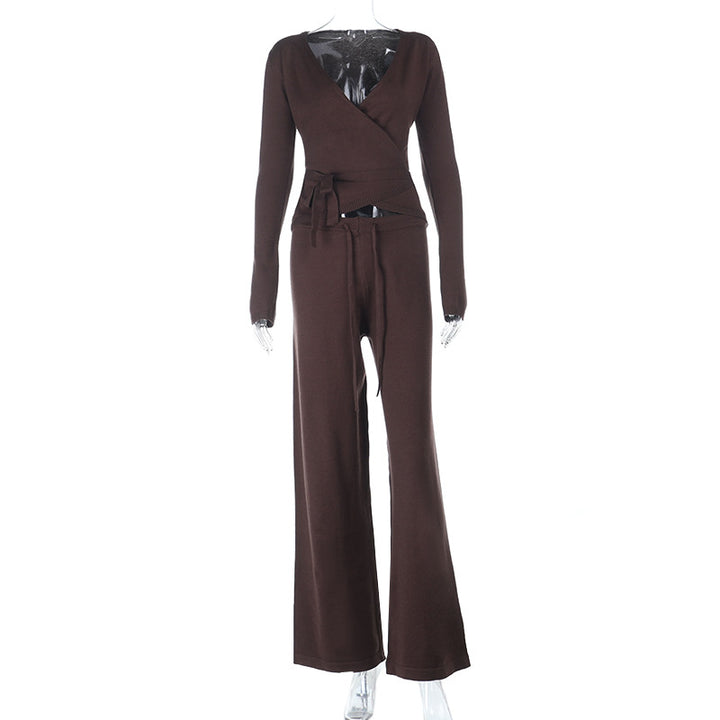 Damer løs jumpsuit med omslag design og lange ærmer Skovae