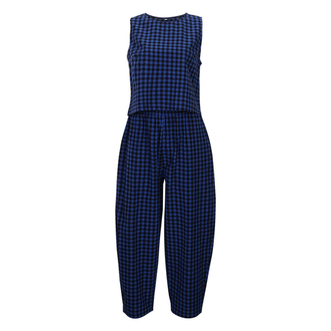 Dame komfortabel jumpsuit med ternet mønster og bredt skårne ben Stilla