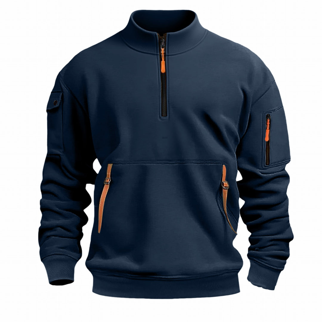 Herren nan Sweatshirt med ståkrave, halv lynlås, kengurutaske og ærmetaske Skovae