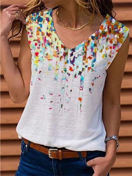 Dame V-hals bluse med blomstret design Stilla