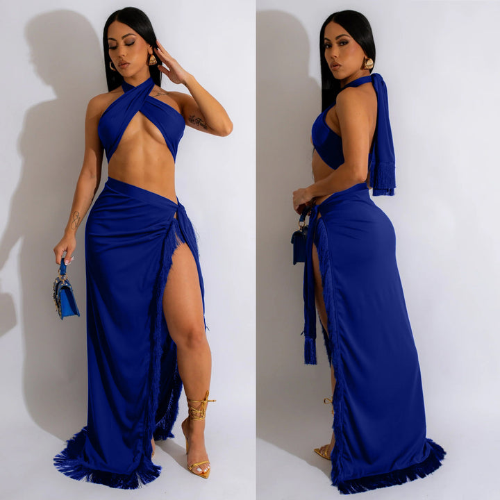 Damer Elegant Halterneck Maxi Kjole med Høj Slids Stilla