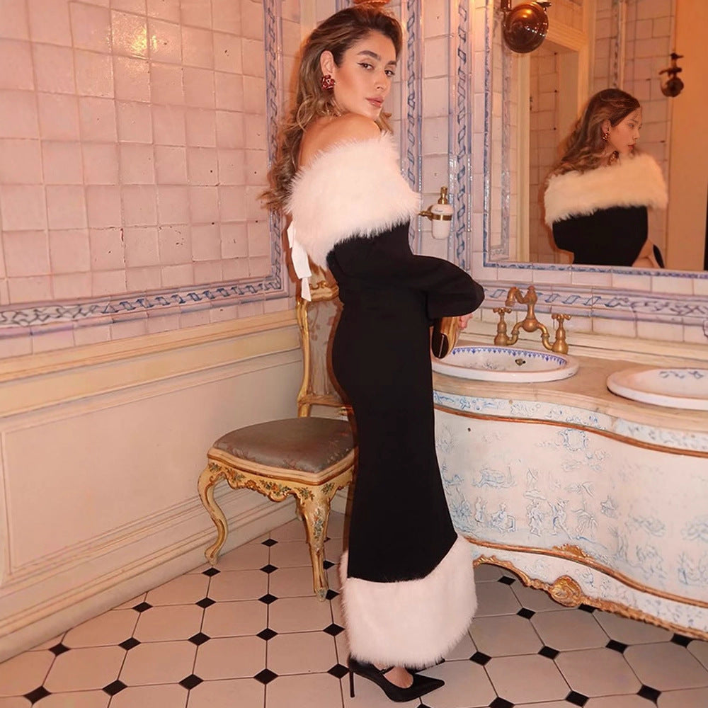 Dame Elegant Maxikjole med luksuriøs kunstpelskrave Stilla