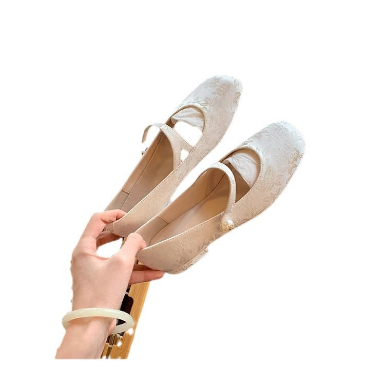Dame ballerinas med florale jacquard-mønstre og komfortabel rem Stilla