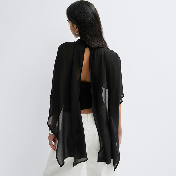 Dame elegant top med transparente vingeærmer Skovae