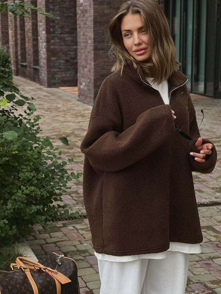 Damerne komfortable pullover med kort lynlås og blød fløjløs indre struktur Stilla