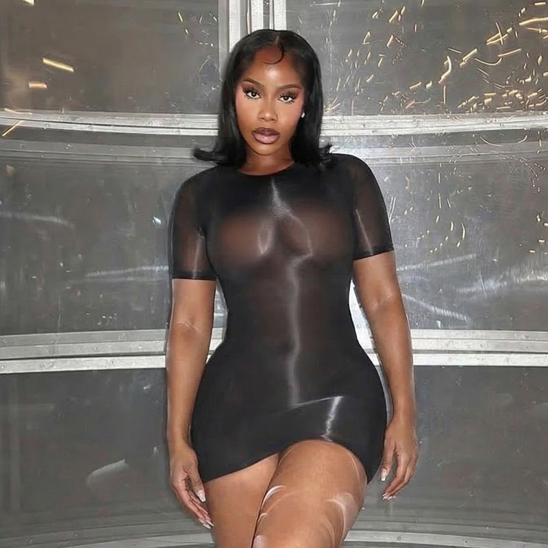 Damen transparenter Bodycon Mini-Kleid Skovae
