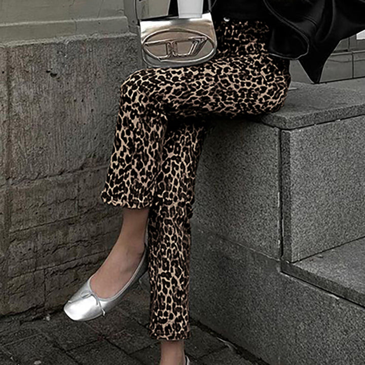 Dame elegante leopardmønstret bukser med vidde ben Stilla