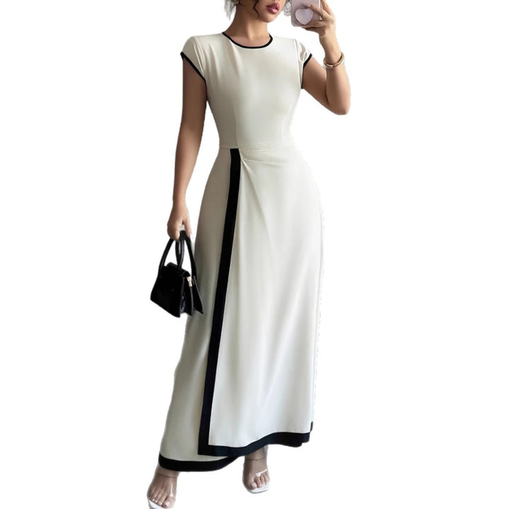Dame Elegant Maxikjole med Kontrastkant Stilla