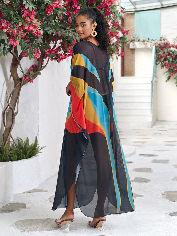 Dame Strandkaftan med farverigt grafikdesign og lette materialedetaljer Stilla