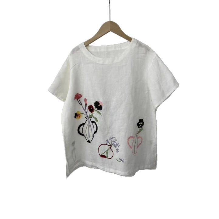 Dame Broderet Linned Relaxed Fit Overdel Stilla