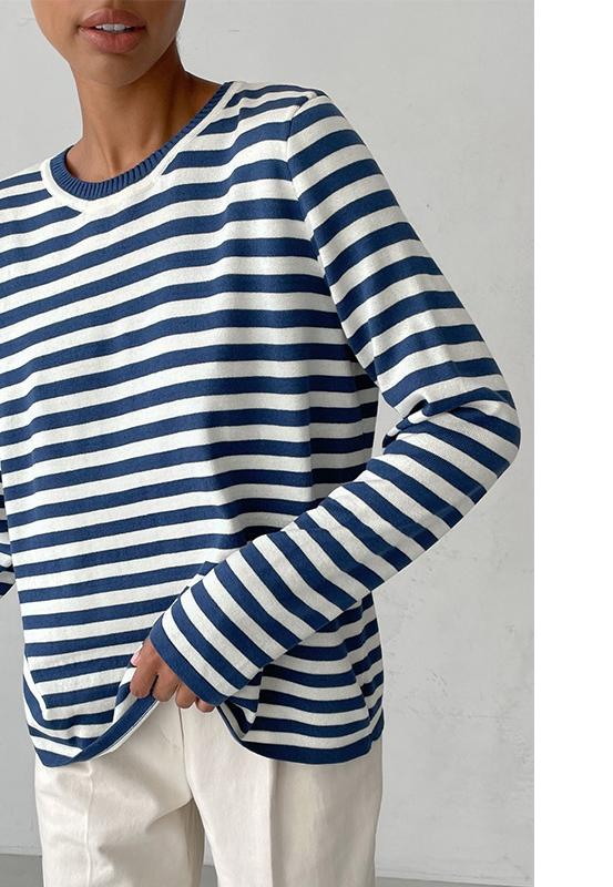 Dame stribet Langærmet sweater lavet af blødt bomuldsblandings Stilla