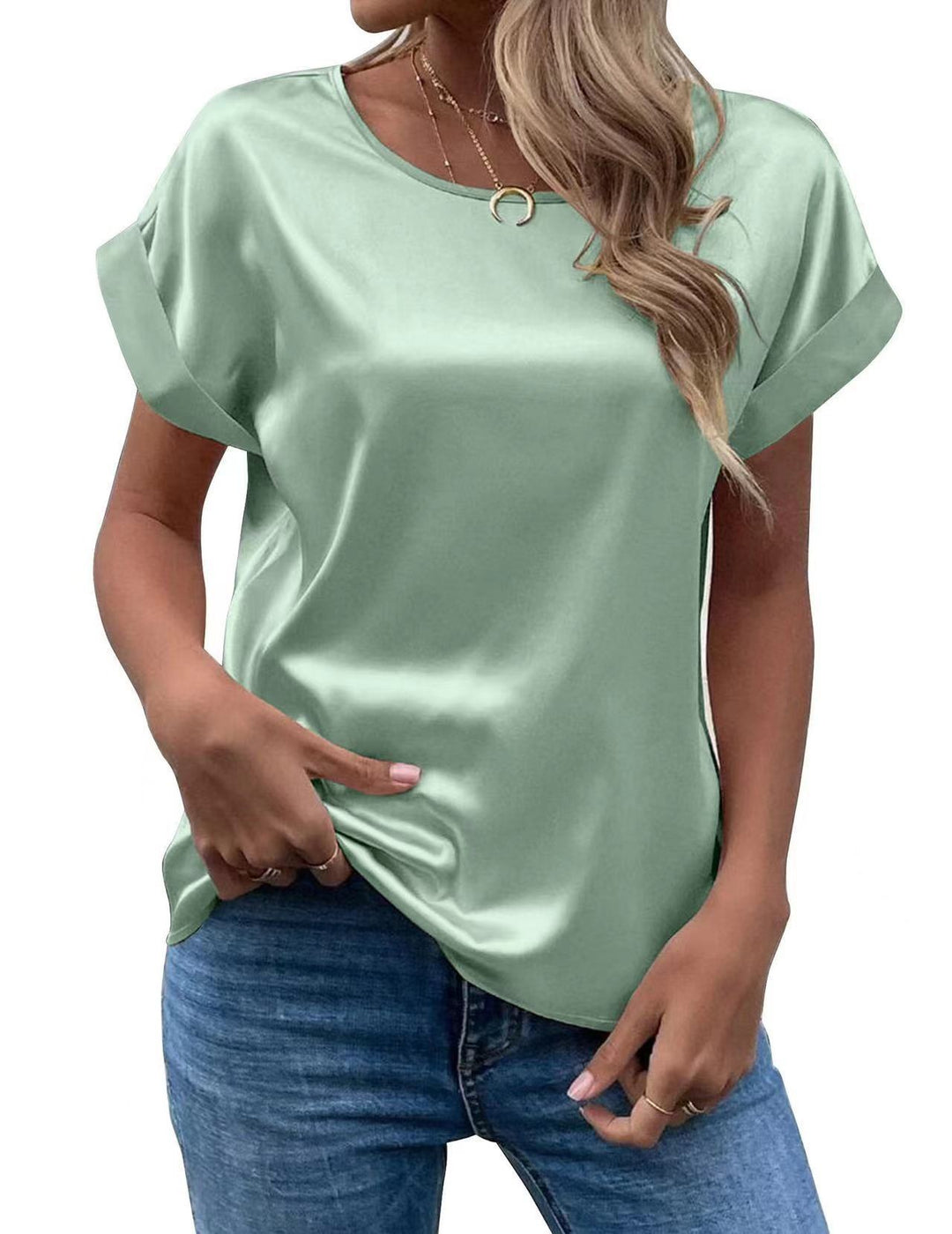 Dame Satin T-shirt med elegante detaljer Skovae