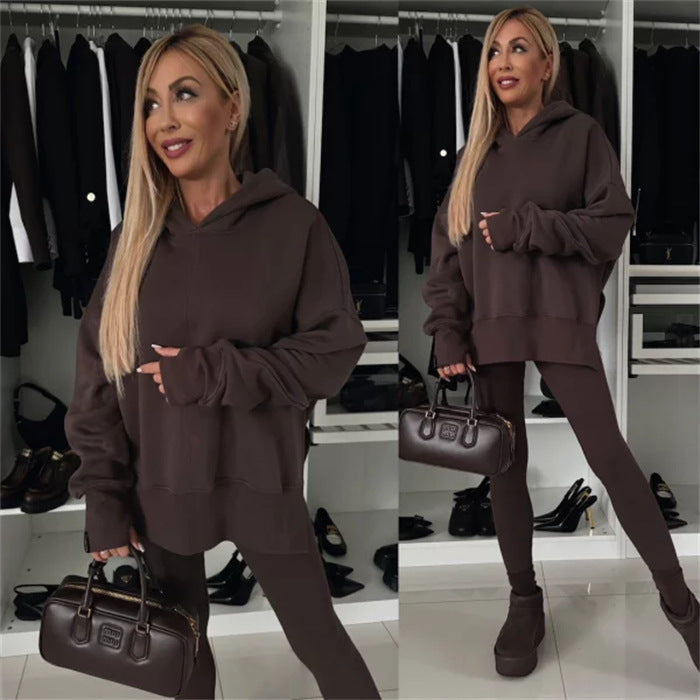 Stilla | Trendy Ensfarvet Trykt Hoodie Sæt