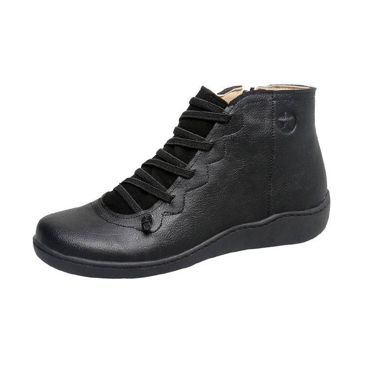 Dame nan ankelhøj blødt læder sneakerboot med sidelukning elastisk dekorativ snørebånd og ergonomisk komfortsål Skovae