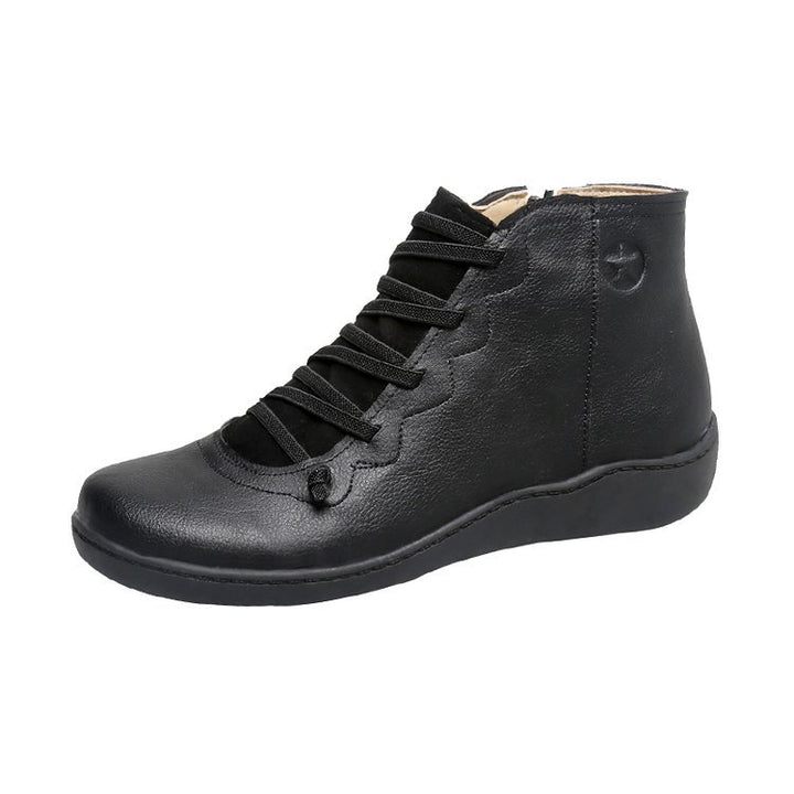 Dame nan ankelhøj blødt læder sneakerboot med sidelukning elastisk dekorativ snørebånd og ergonomisk komfortsål Skovae