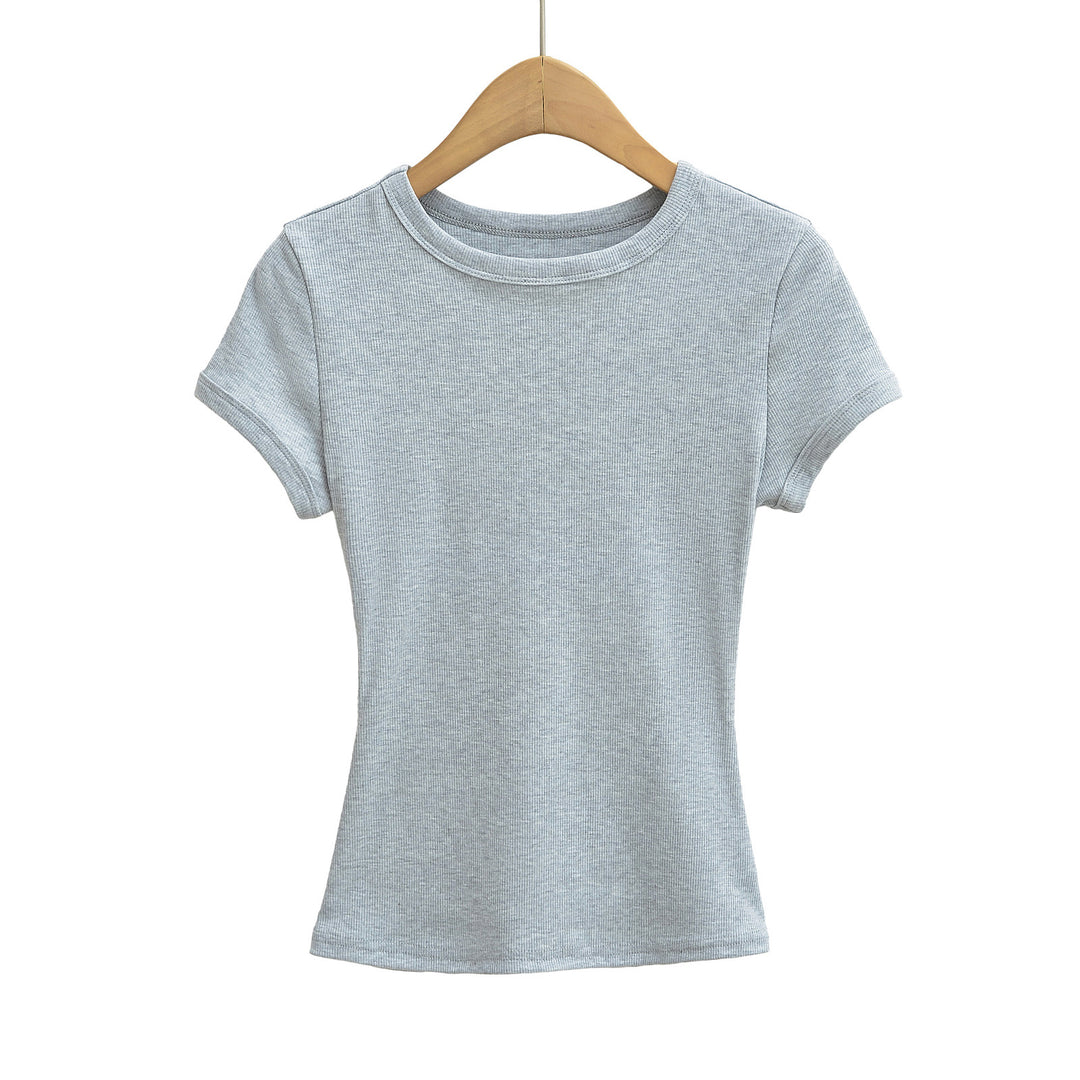 Dame Basic T-shirt med elastisk pasform og rundhalsetud Stilla