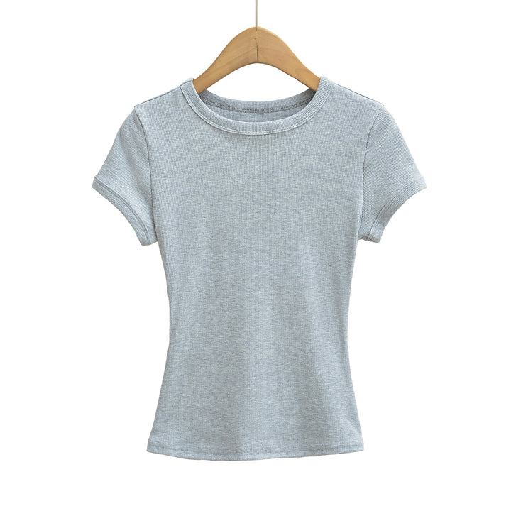Dame Basic T-shirt med elastisk pasform og rundhalsetud Stilla