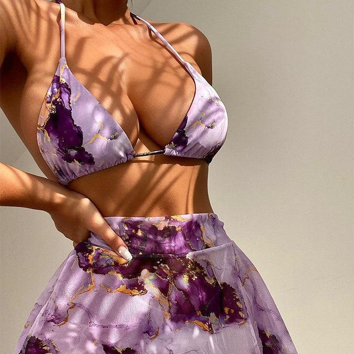 Dame bikini-sæt med kreativt indpakningsdesign og blomsterkjole Skovae