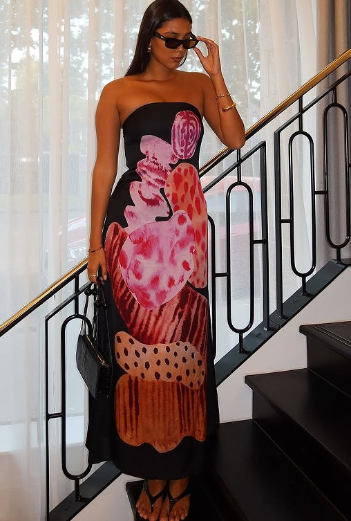 Femme Strapless Abstract Print Maxikjole Stilla