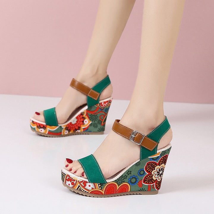 Dame Wedge-sandaler med blomstret design og justerbar rem Stilla