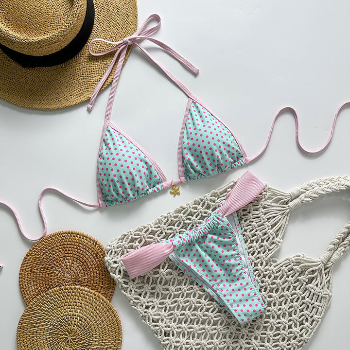 Dame triangel-bikini med stilfulde prikmønster Skovae