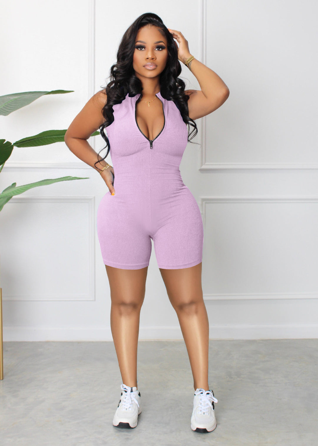 Dame Sporty Kort Overall med Lynlås og Figursyet Design Stilla