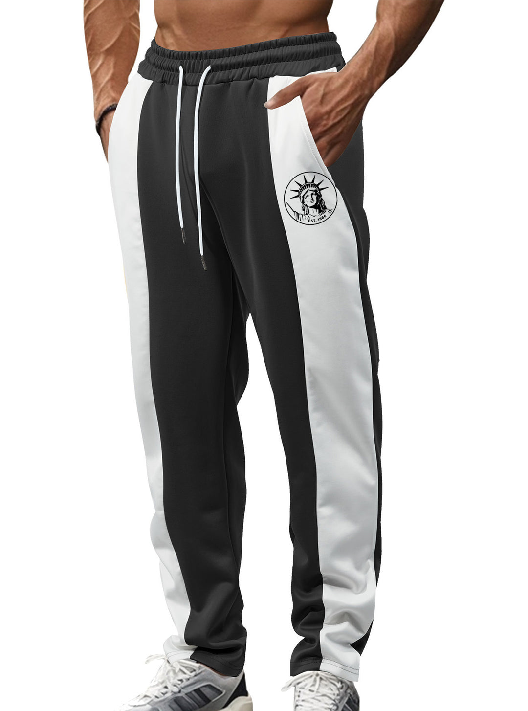 Herrer nan sporty Trackpants med sidelæns kontrastbånd elastisk bund snor og hjorte broderi Skovae