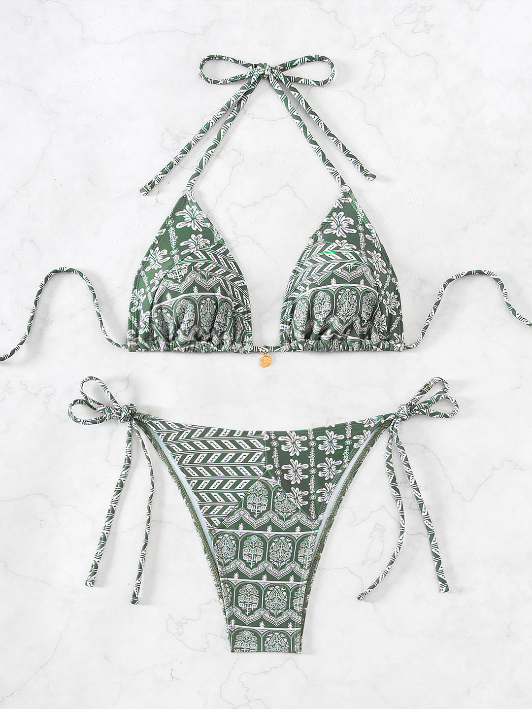 Dame Triangel-bikini med legende blomsterdesign og bindbare stropper Skovae