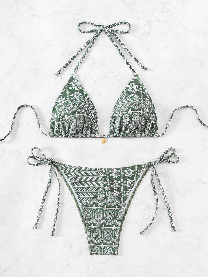 Dame Triangel-bikini med legende blomsterdesign og bindbare stropper Skovae