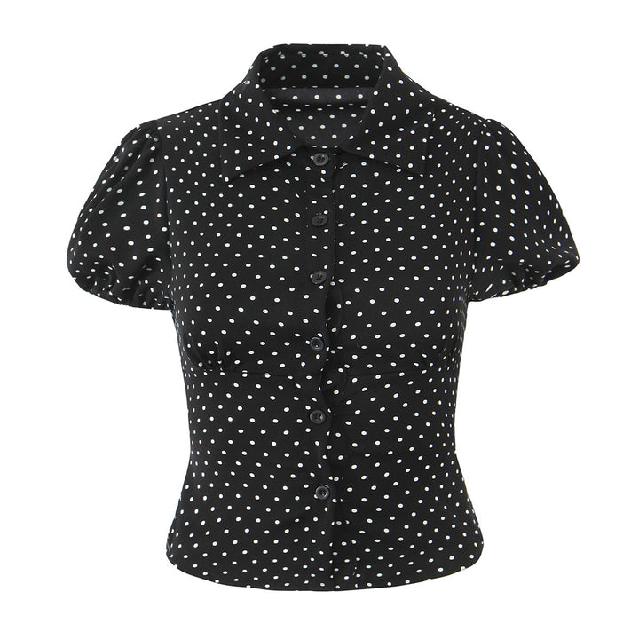 Dame Polka-Dot Bluse med puffærmer og elegant krave Stilla