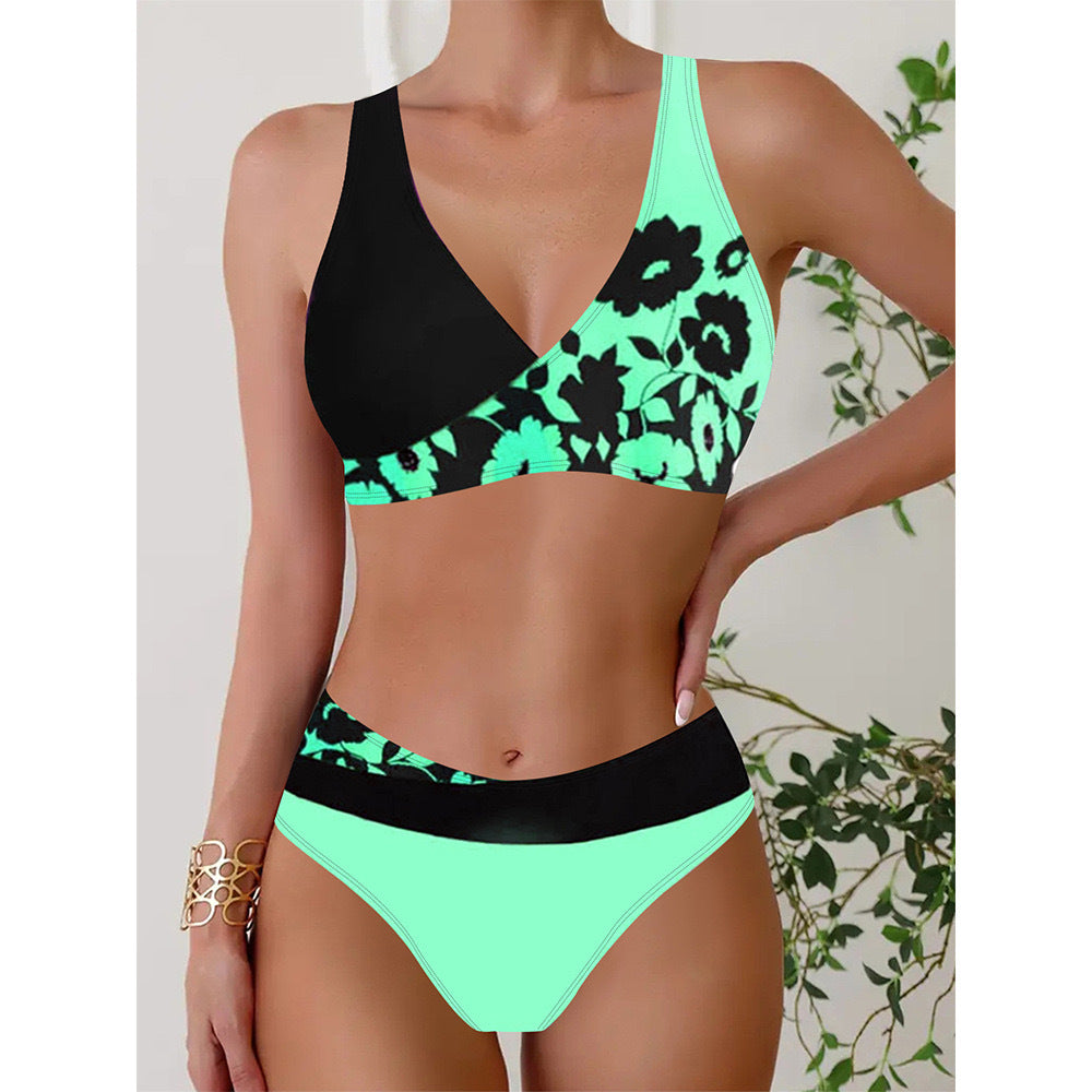 Dame Bikini-sæt med asymmetrisk top og floral design Stilla