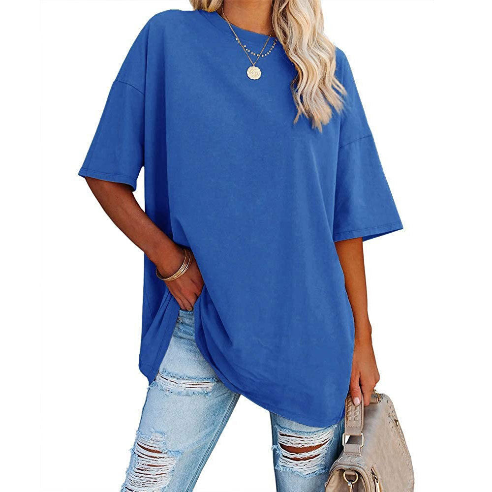 Dame afslappet oversized T-shirt med rund halsudskæring og korte ærmer Stilla