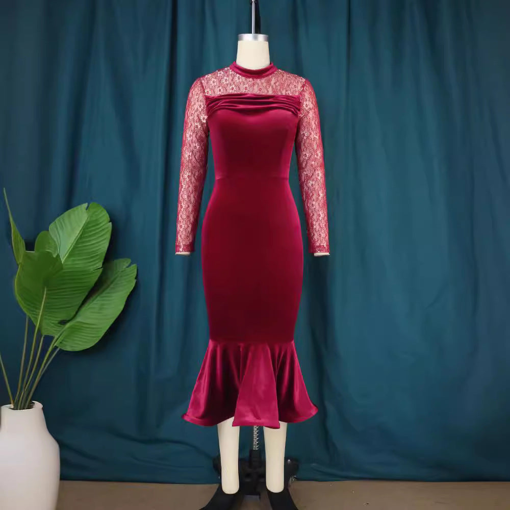 Dame Elegant Fit-and-Flare Kjole med Spidsærmer Skovae