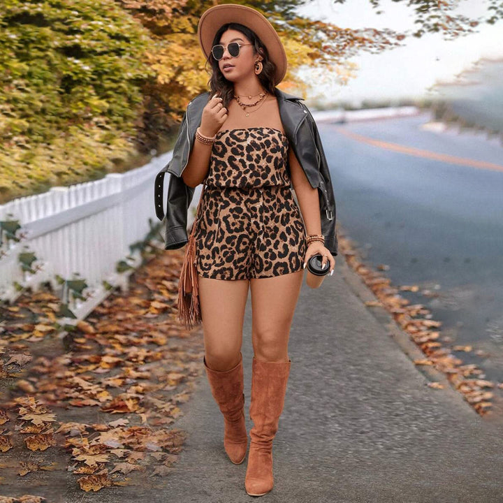 Dame Strapless Jumpsuit med Leopardmønster Skovae