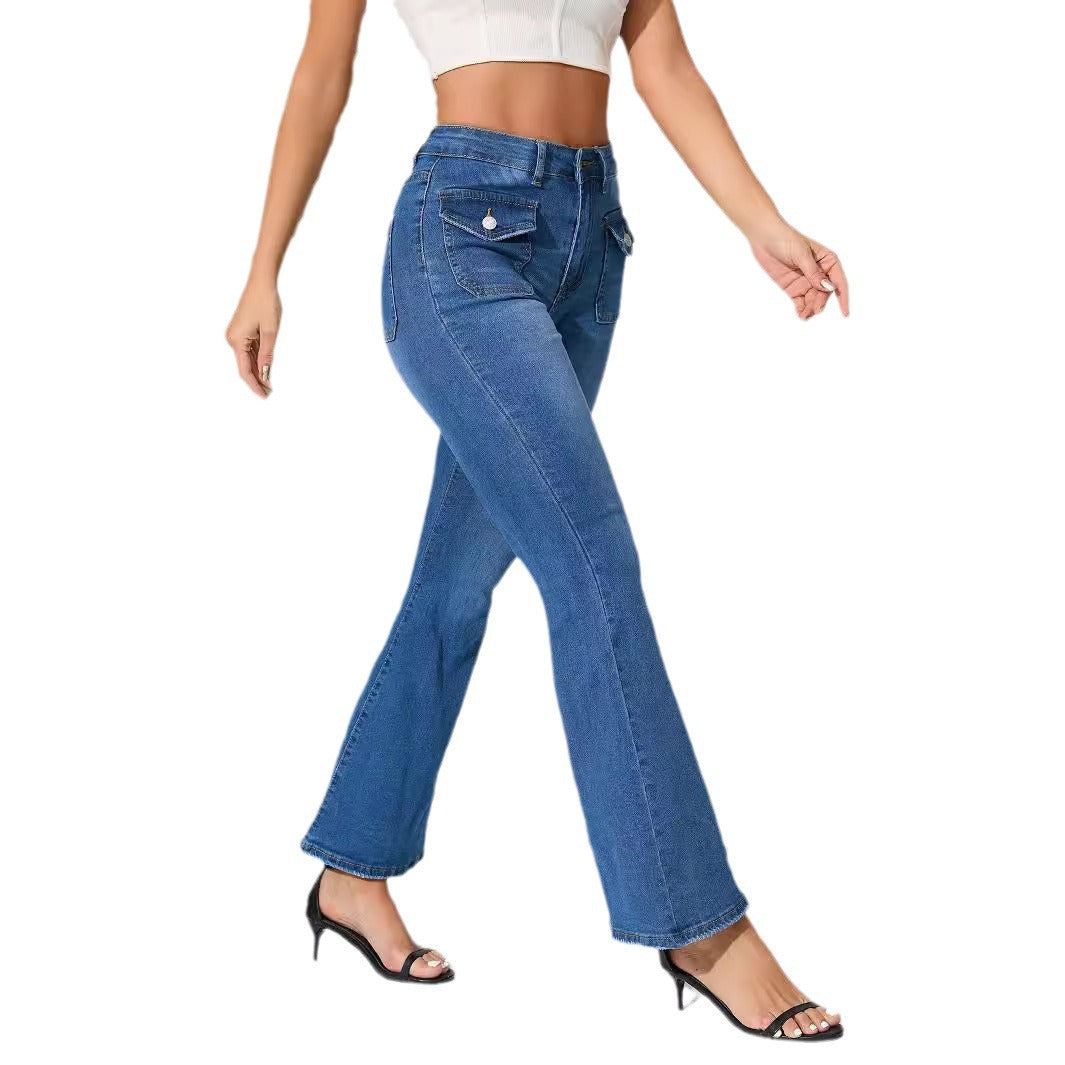 Dame Bootcut-jeans med høj talje og dekorative lommer Stilla