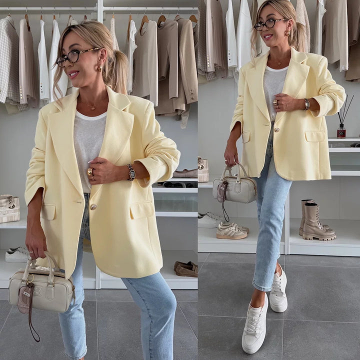 Kvinder Oversized Blazer med Teksturerede Ærmer Skovae