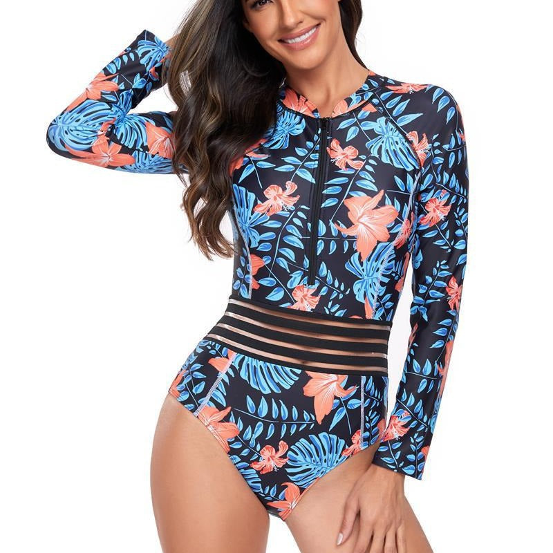 Dame Sports UV-beskyttende surfdragt med blomsterprint og lynlås Stilla
