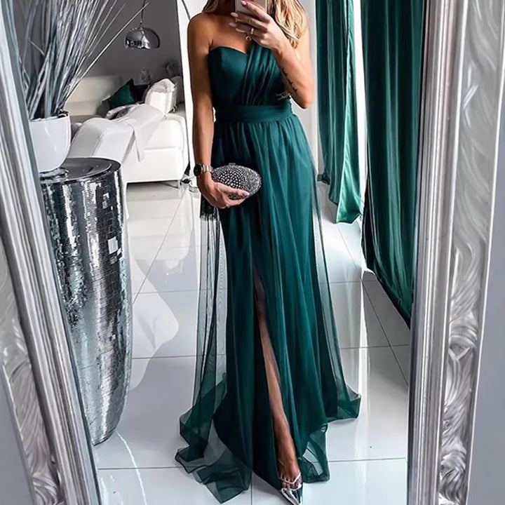 Dame Elegant Aftenkjole med Off-the-Shoulder Skæring og Høj Slid Skovae
