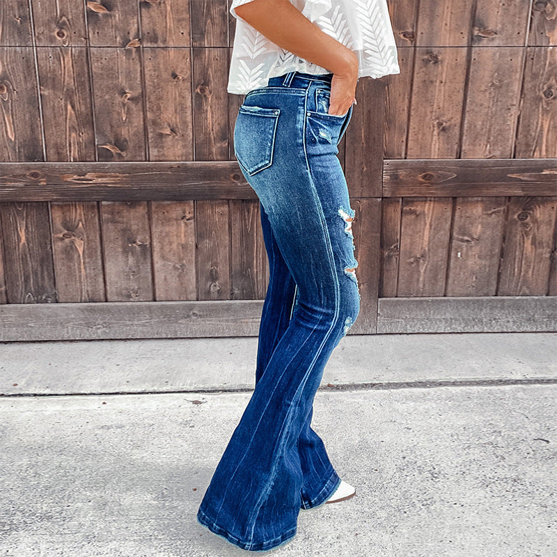 Dame Flared Jeans med modige Ripped-detaljer og afslappet snit Stilla